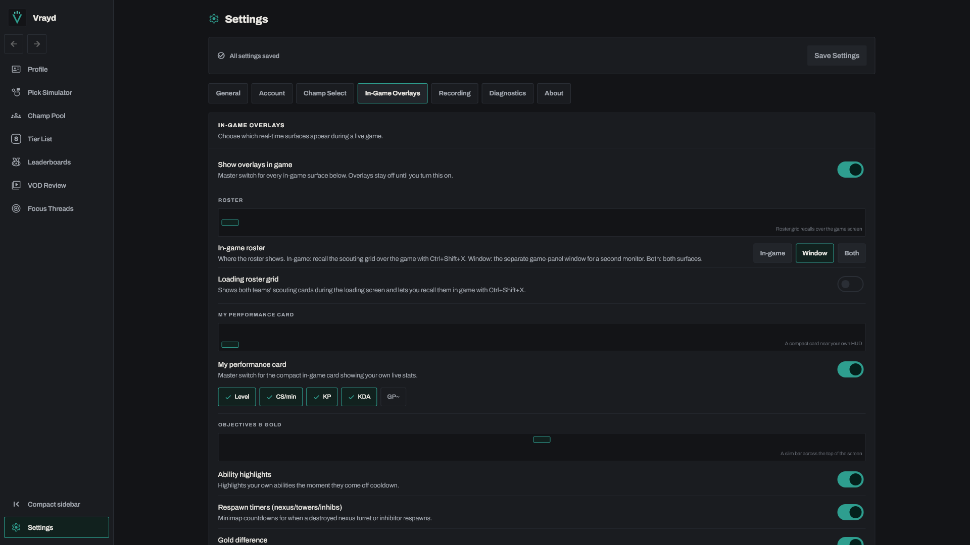 Vrayd overlay settings